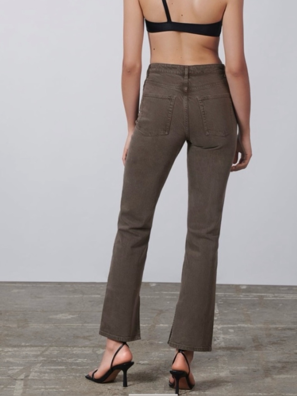ZARA high rise Straight Fit Jeans in Dark Olive Brown